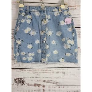 Wild Fable Daisy Print Denim Mini Skirt 0 Womens Blue Button Front NWT